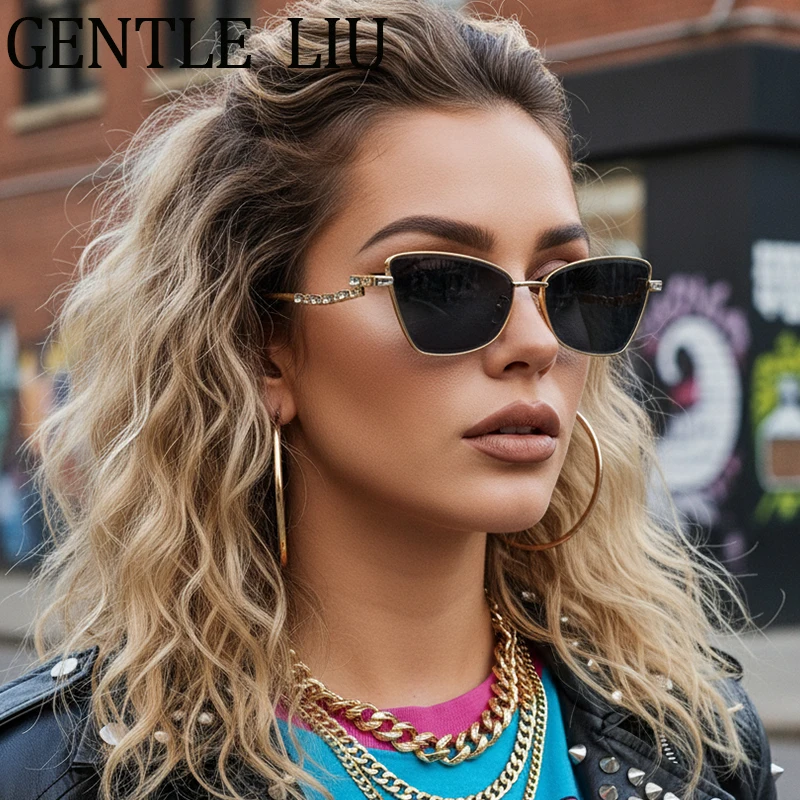 

Sexy Cat Eye Punk Sunglasses Women 2025 Luxury Brand Vintage Fashion Rhinestones Sun Glasses Metal Frame For Lady Eyewear Shades