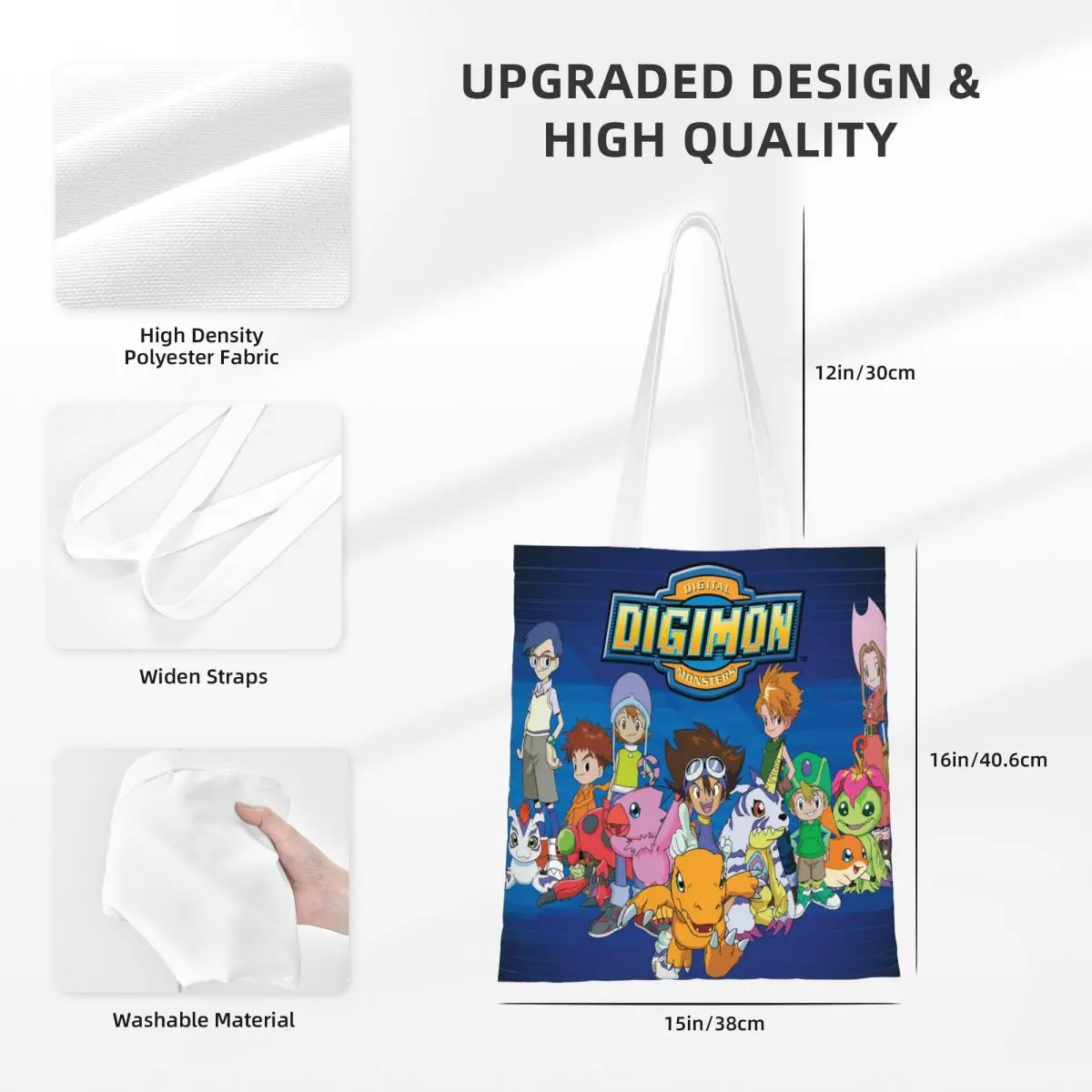 Anime Digimon Cartoon Shopping Bags Women Canvas The Tote Bag Folding Girls Shoulder Tote Travel Handbag