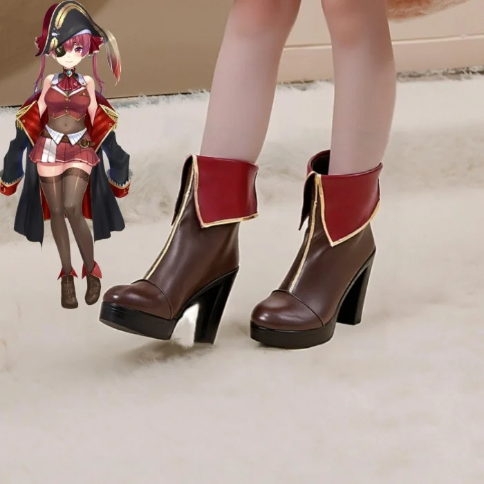 Houshou Marine Vtuber Hololive Cosplay Shoes Handmade Faux Leather Boots Carnival Party Halloween Boots Custom Made