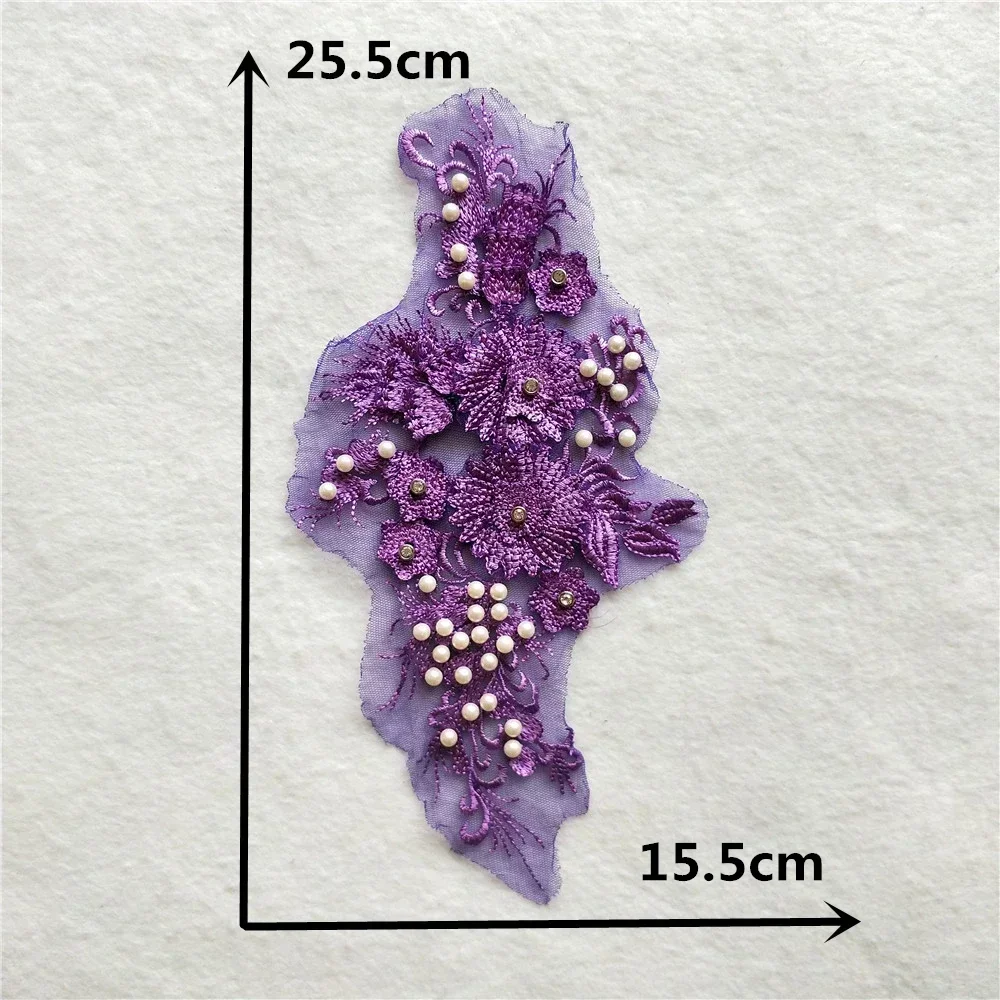 Wholesale sales of 1-10 pieces purple polyester single flower embroidery Gauze nail bead DIY sewing decorative accessories lace