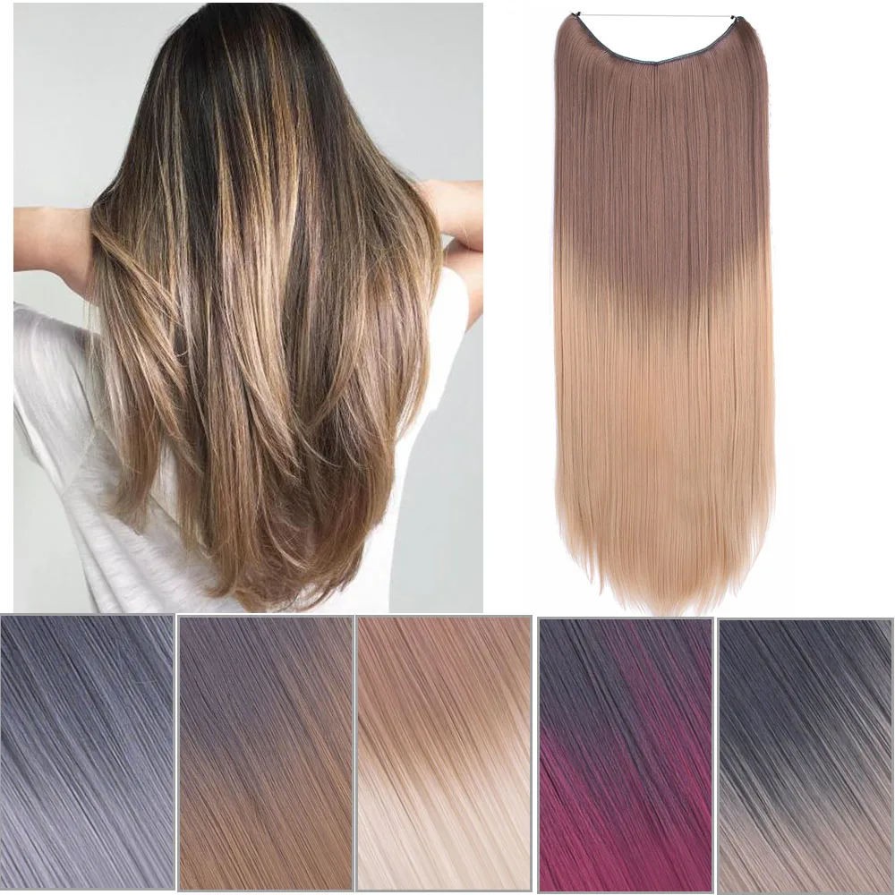 

Jeedou Ombre Color Hair Extension One Piece No Clips Long Straight Elasticity Invisible Wire Fish Line Synthetic Hairpieces