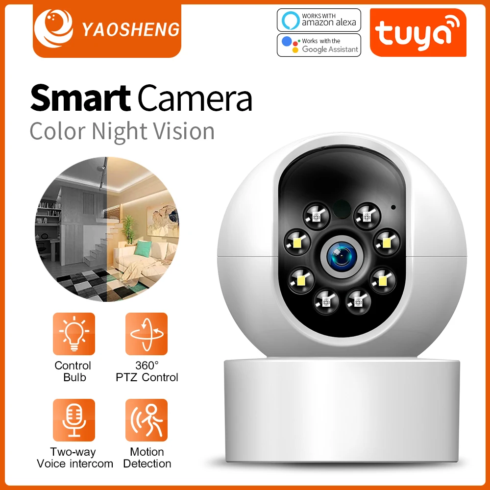 YAOSHENG 1080P Full Color Night Vision IP Camera Tuya Smart WiFi Indoor Smart Home Security Protection Baby Monitor Webcam