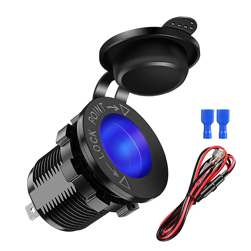 12V/24V Car Cigarette Lighter Socket Waterproof Marine ATV RV Cigarette Lighter Plug Socket Power Supply Socket Outlet Adapter