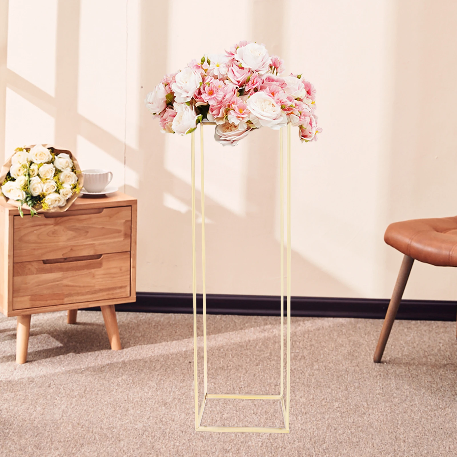 

29*29*100cm Gold Flower Floor Stand Metal Column Flower Stand Flower Arrangement For Wedding Party Dinner Centerpiece