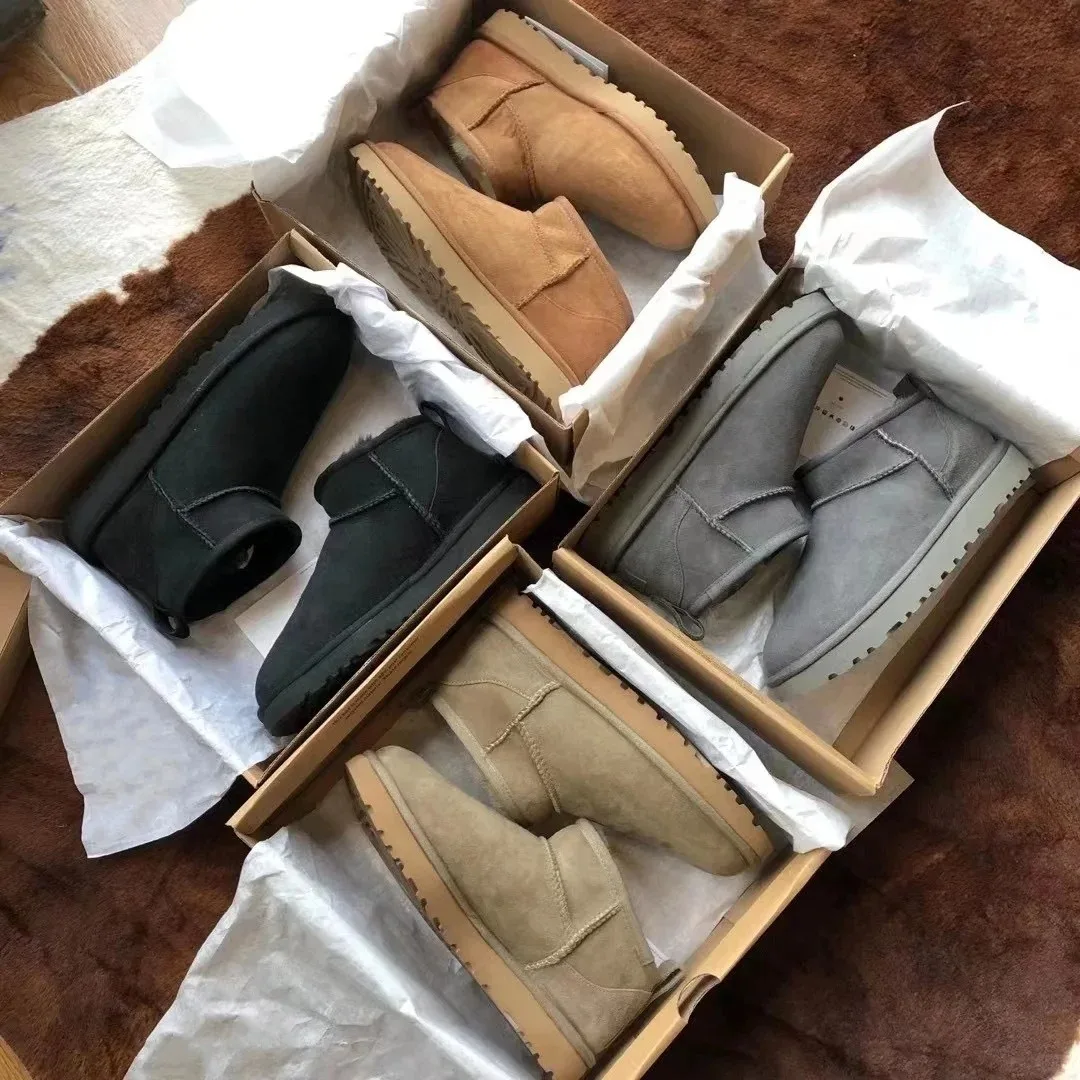 

2026 New Designer Winter Women Suede Slippers Genuine Leather Fur Lined Warm Ultra Mini Low-top Short Plush Boots Sizes 35-43