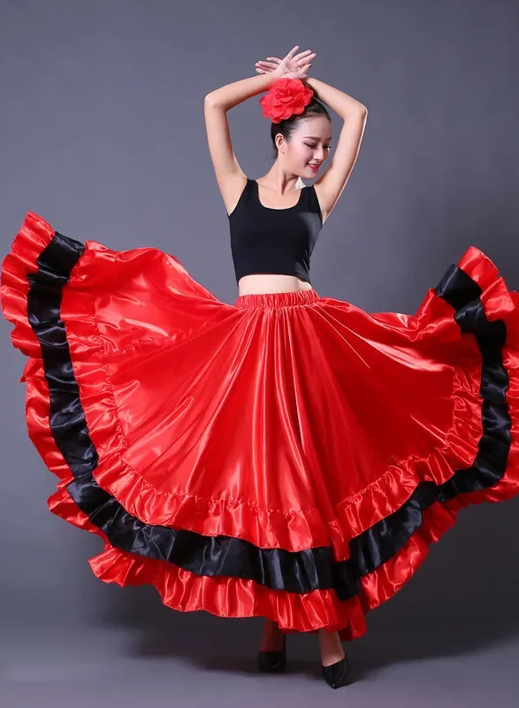 Female Spain Carnival Party Stage Wear Flamenco Skirt Striped Plus Size Lace Belly Dance Costumes For Woman Spanish Dress