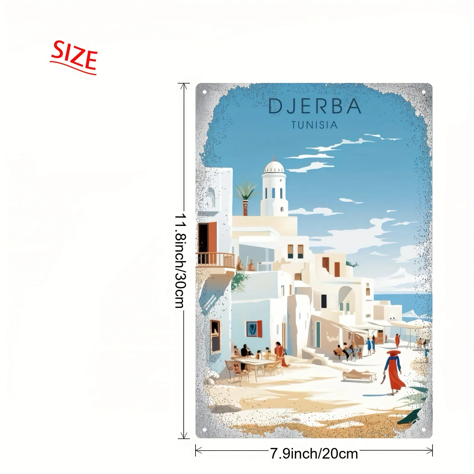 2D Flat - A 2D Multi-Themed Vintage Metal Sign Featuring a Design Inspired by The Island of Jerba in Tunisia, Suitable for Cross