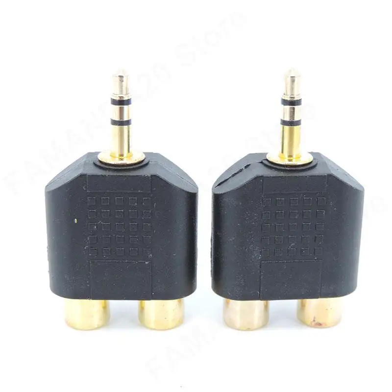 Gold plated 3pole Stereo 3.5mm AUX male to 2 RCA Female Audio Adapter Splitter Connector for pc Speaker Earphone Headphone B4