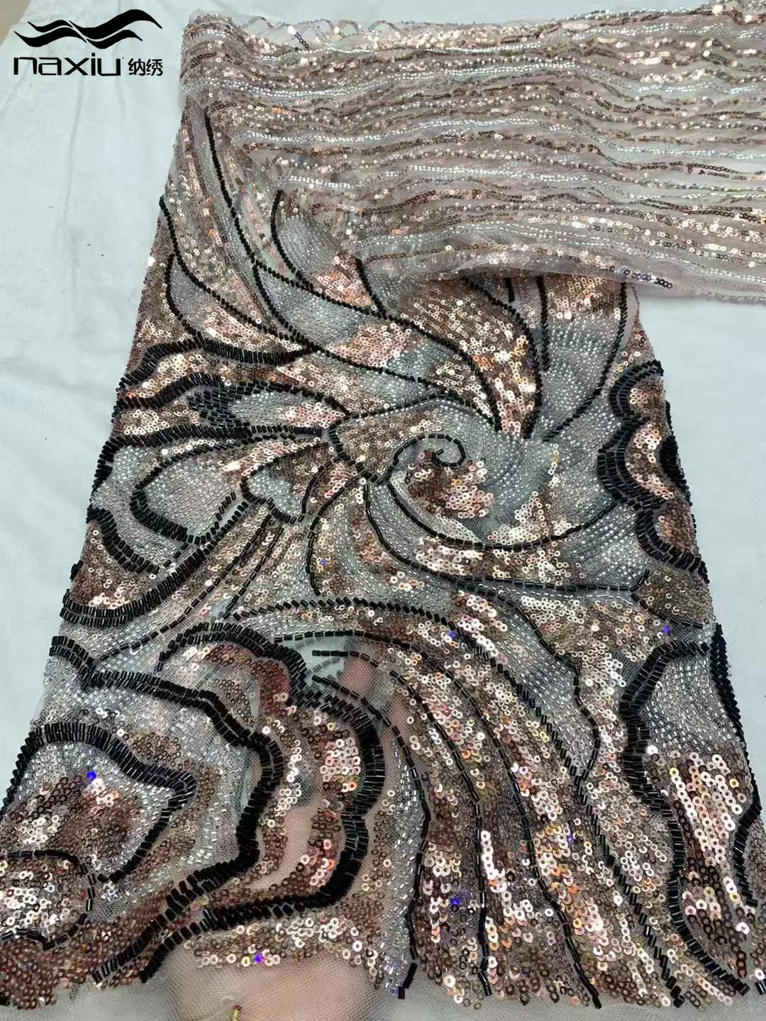 Madison African Beads Lace Fabric 2025 High Quality Mesh Sequins Lace Embroidered French Groom Fabric For Sewing Evening Dresses