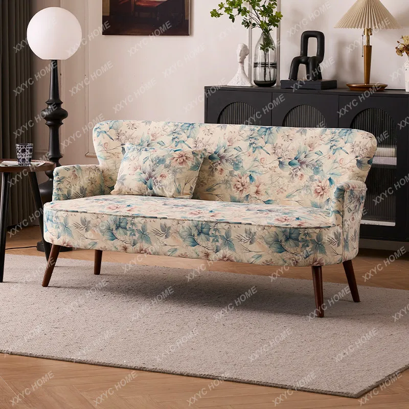 Retro pastoral fabric sofa double small apartment living room balcony B & B medium and ancient flower cloth small sofa
