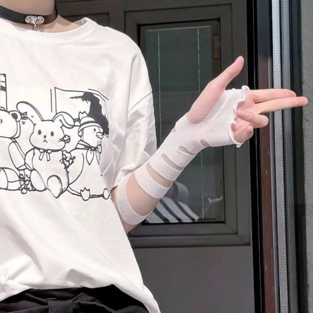 แขน Y2K สายรัดผ้าพันคอ Fingerless ถุงมือ Punk ข้อมือ Cuffs ผ้าพันแผลแขนแขนยืดหยุ่น Subculture ถุงมือ Lolita