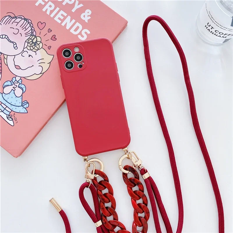 Luxury Marble Agate Chain Crossbody Lanyard Phone Case for IPhone 14 15 Plus 13 12 11 Pro Max X XS XR Max Liquid Silicone Cover