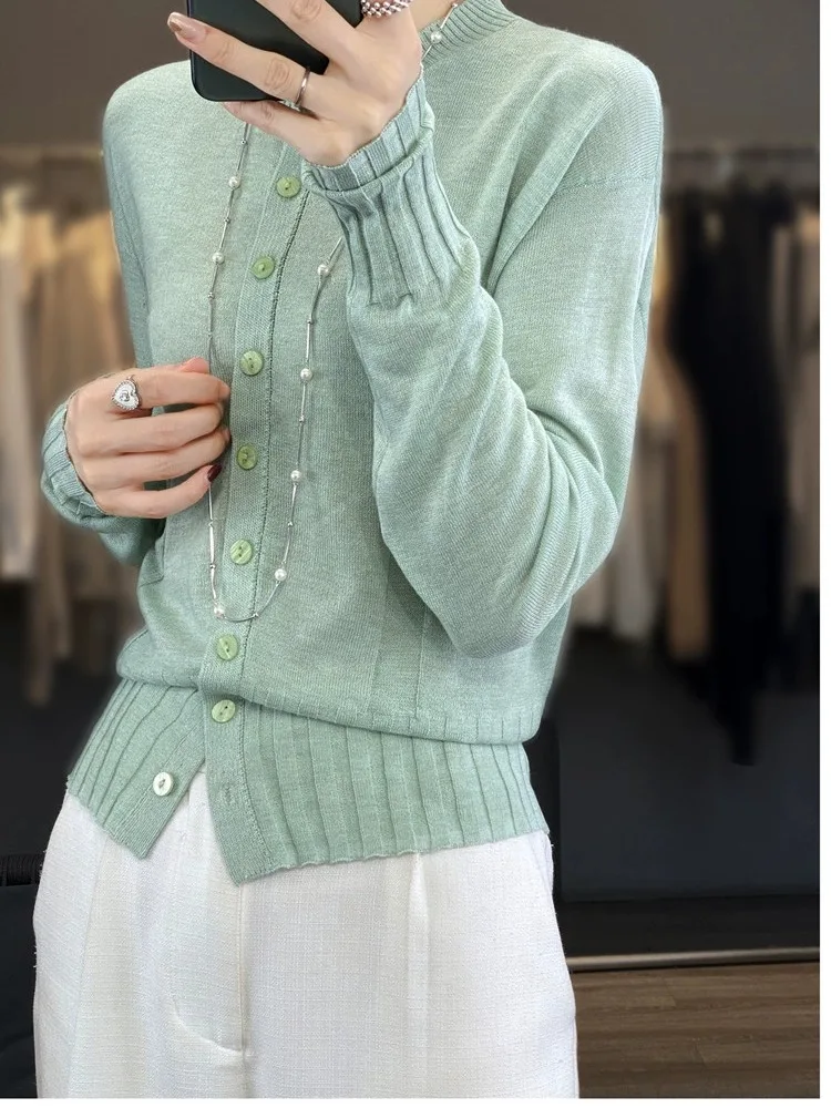 Легкий дышащий шерстяной вязаный открытый кардиган Long Sve, женский топ, антивозрастной высококачественный европейский свитер ранней осени