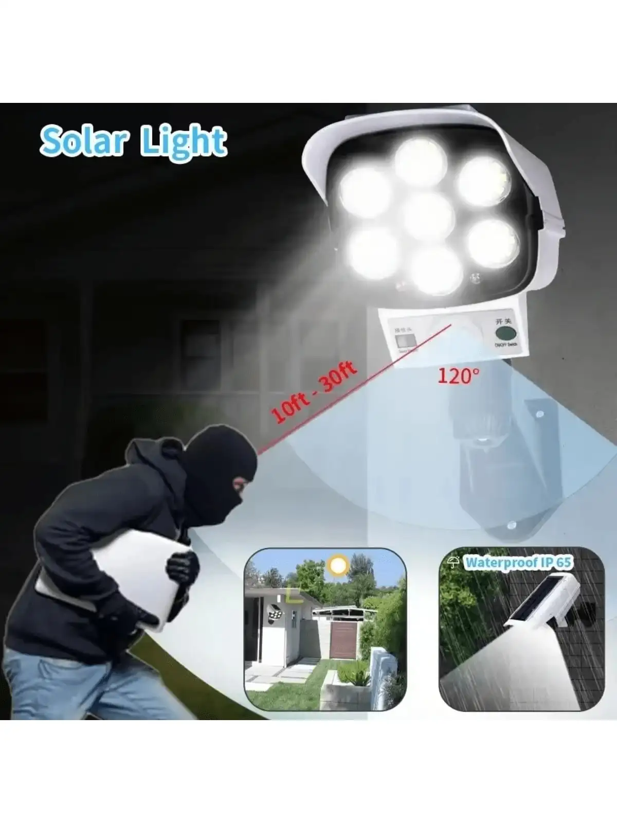 Motion Sensor Solar Light with Simulation Camera Security - 120° Adjustable 3 Modes Floodlight for Garden Yard Garage - IP65 Wat