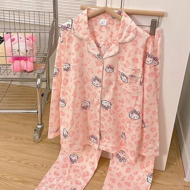 Sanrio cute Hello Kitty cartoon sports pajamas female cute fashion casual set 2-piece long-sleeved loungewear