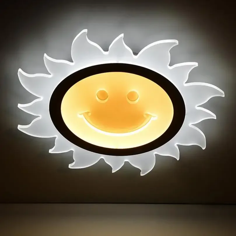 

Ultra Thin Round Led Ceiling Lamp Warm Children's Bedroom Lamp Simple Modern Personality Sun Smile Ceiling Light