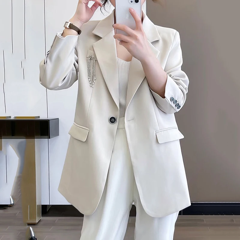 

Women Blazer 2022Spring Lady Tops Office Work Suit Pockets Jackets Coat Slim Long Sleeves Streetwear Chic Blazer Femme Outerwear