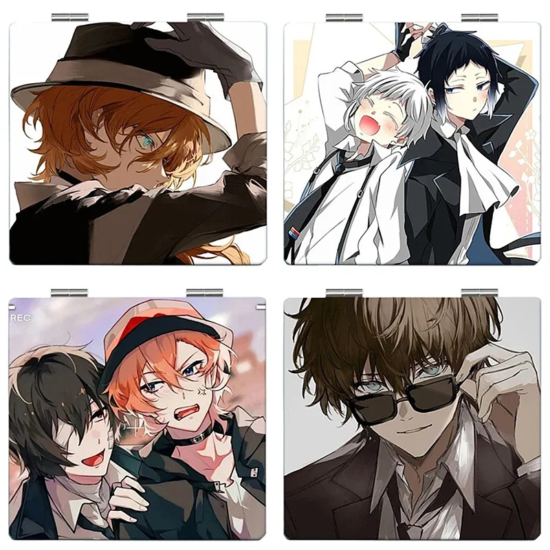 7×6cm Bungo Bungou Stray Dogs, klappbarer doppelseitiger Schminkspiegel, Anime süß, tragbare Reise, Mini, Mädchen, Vergrößerung, quadratisch