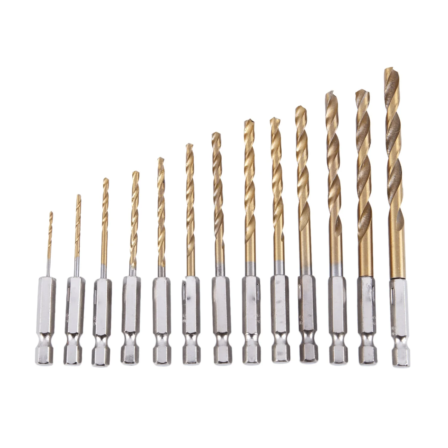 13Pc HSS Titanium Coated Drill Bit Set With 1/4inch Hex