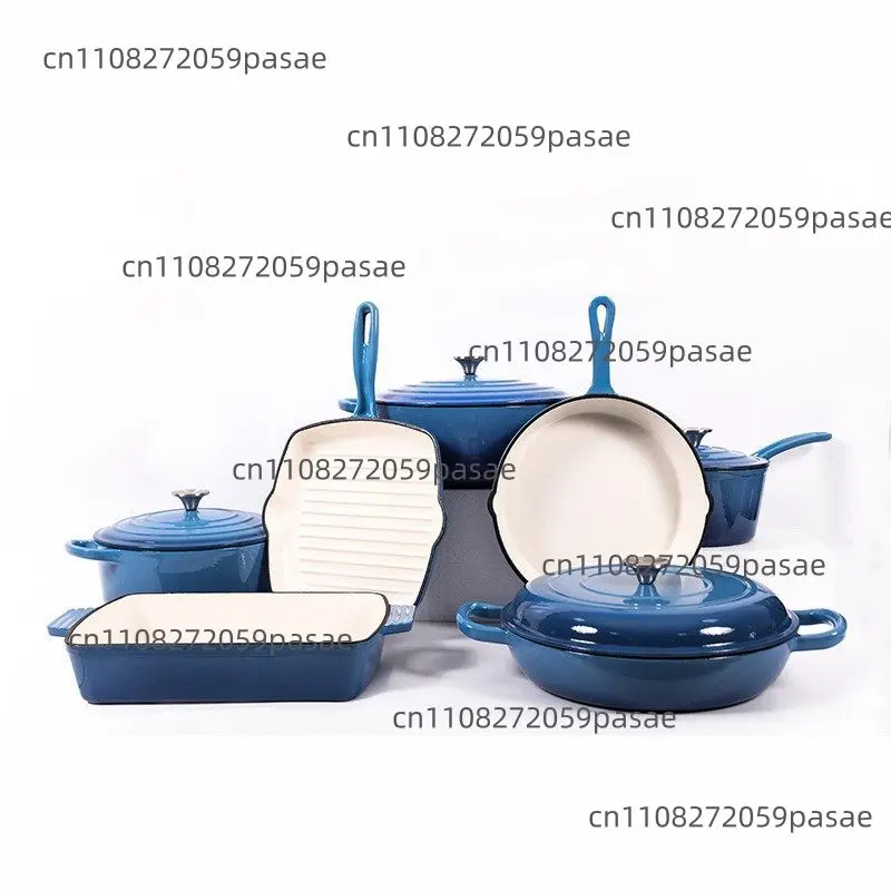Enameled Cast Iron Cookware Set 7-Piece Oven Skillet Frying Pan Saucepan Multipurpose Kitchen Pot