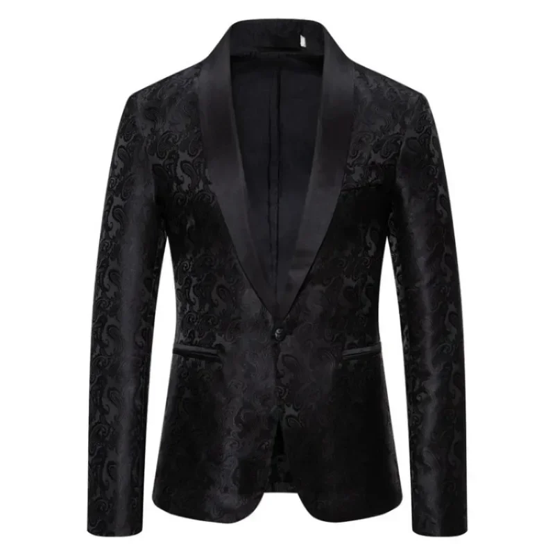 2025 Wedding Men's Blazer Jackets Red Cashew Flower Men Suit Coat Party Slim Fit Stylish One Button Long Sleeved Club Wear Suit
