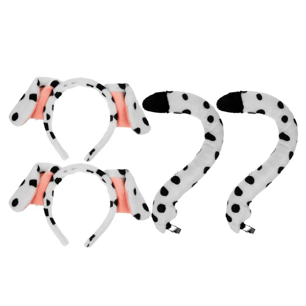 

4pcs Dalmatian Ears Headband Tail Set Dog Costume Accessories For Kids Adults Halloween Birthday Party Cosplay Puppy Dog Ears