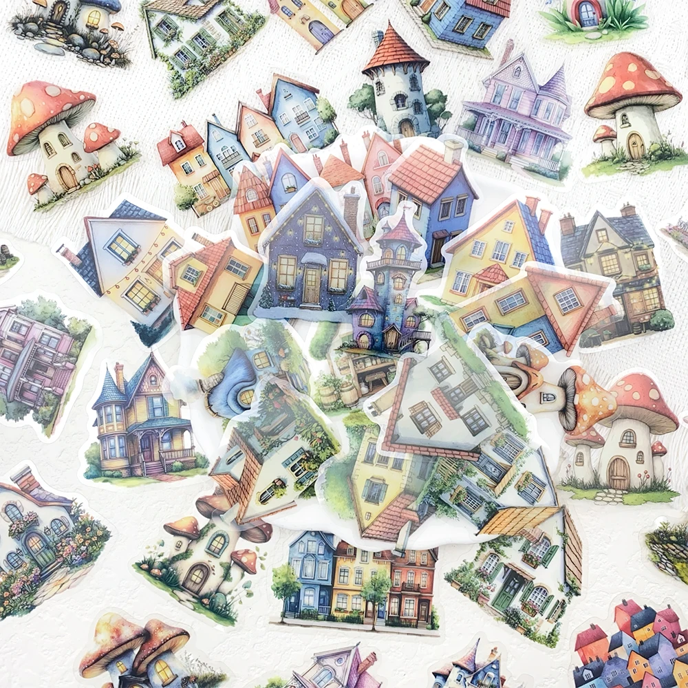 

50pcs Cartoon Fairy Tale House Stickers Exquisite Cottage Decal DIY Scrapbook Journal Suitcase Guitar Bottle Decorative Stickers