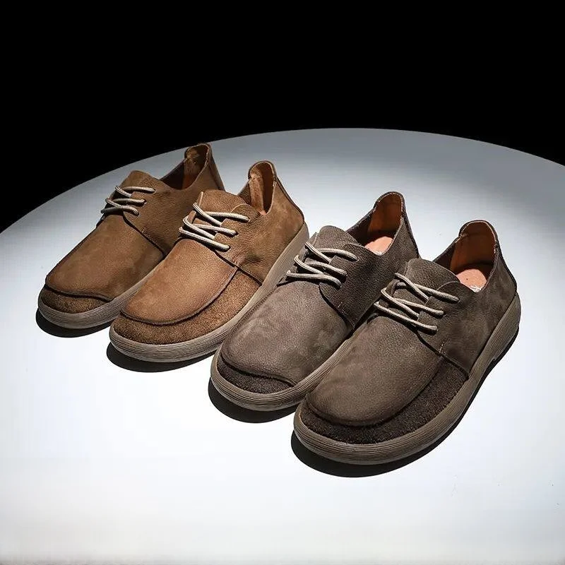 New Autumn Vintage Leather oes Soft Bot Casual Busin  Line Top Layer Cowhide Small Leather oes for Men