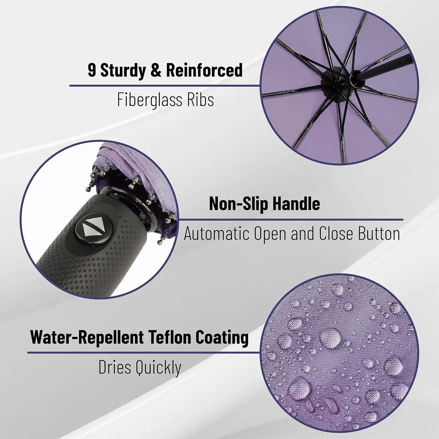 Windproof Travel Umbrella Purple Automatic Umbrellas For Rain Compact Folding Portable Storm Resistant Outdoor Protection