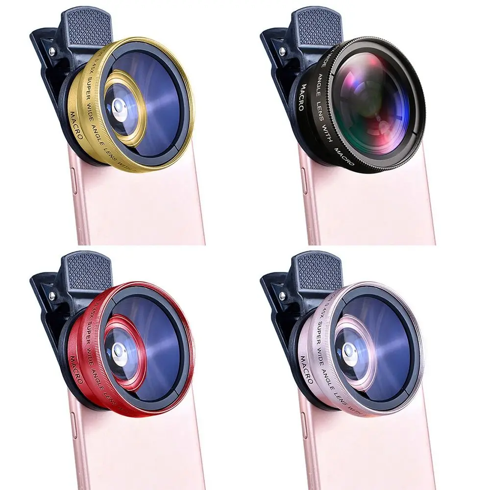 

Аксессуары 2 в 1, 0,45x 49 унций, 37 мм, зажим для объектива мобильного телефона, супер широкоугольный + макрообъектив HD для iPhone Android