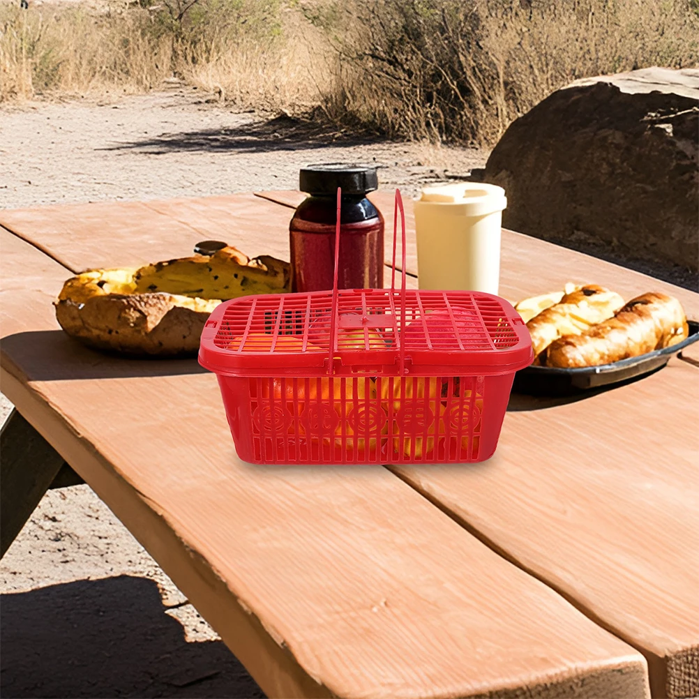 

5 Pcs Fruit Picking Basket Large Capacity Square Plastic Crate Lid Greenhouse Vegetable Storage Portable Handle Strawberries