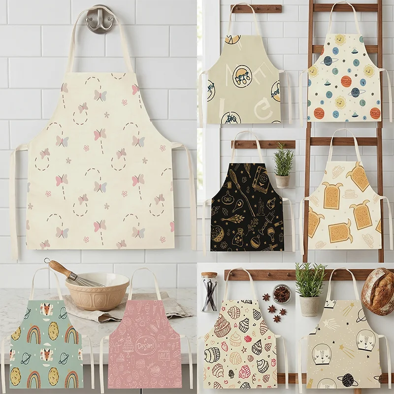 

Cute Kawaii Butterfly Space Print Apron for Women Girls Cotton Linen Kitchen Cooking Baking Smock Pinafore Housework Bib