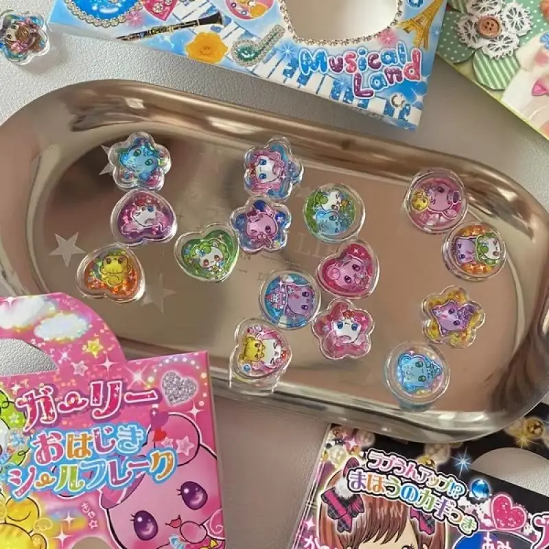 1 مجموعة ثلاثية الأبعاد الكرتون الليزر تألق على شكل قلب الحيوان قضية الهاتف المحمول الشارات Y2k كريستال الرخام ملصقات DIY بها بنفسك الديكور