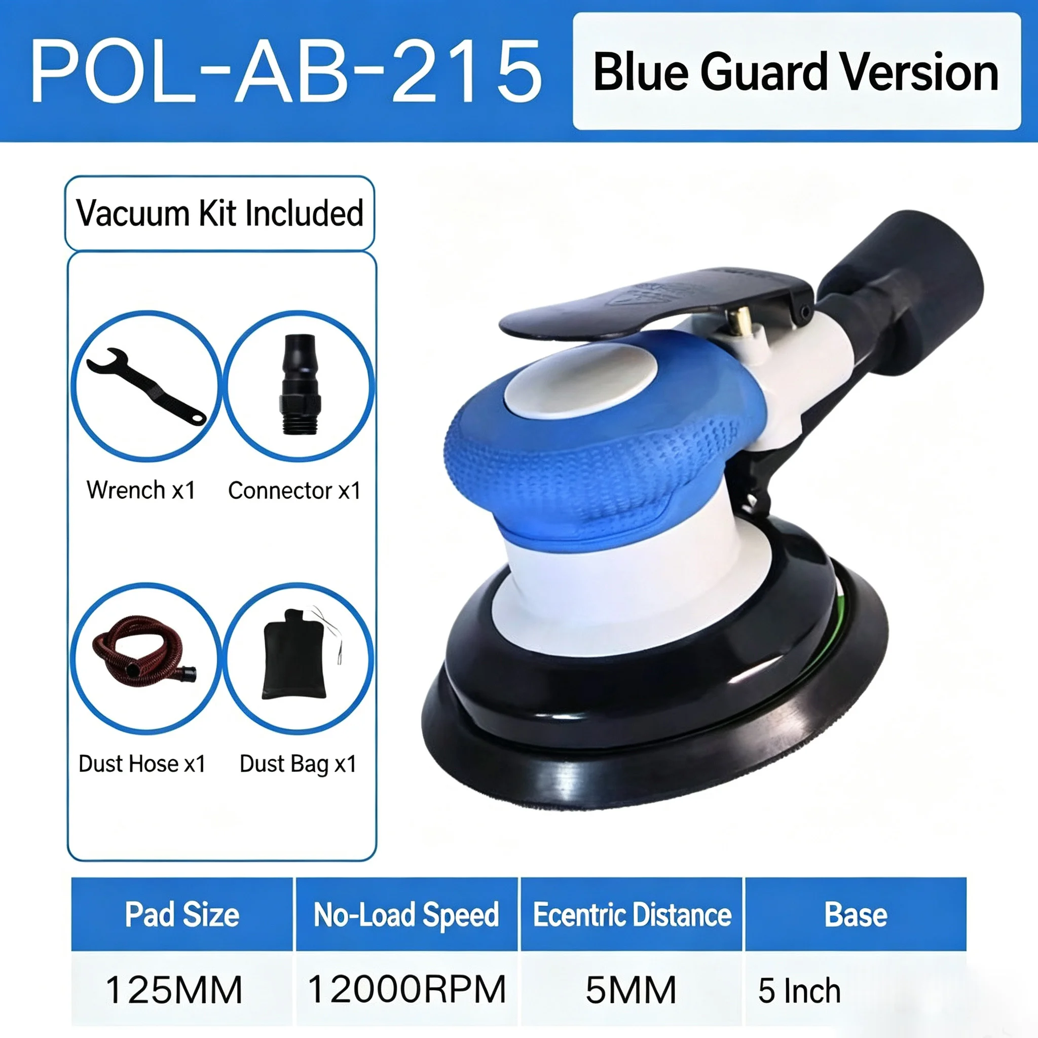 Industrial Pneumatic Polisher Grinder 5/6 Inch Dust Free Vacuum Sander For Car Waxing Metal Wood Finishing High-Speed Air Tool