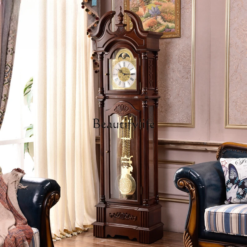 

European-Style Mechanical Floor Clock American-Style Vertical Clock Living Room Chinese Retro Villa Clock