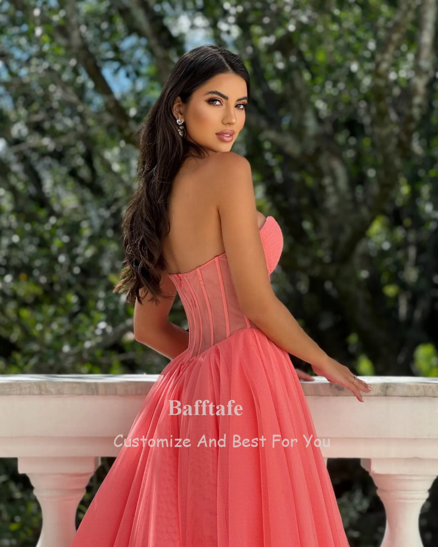 Bafftafe fada tule uma linha vestidos de baile plissado querida perna fenda feminino formal personalizado vestidos de festa de casamento vestido de noite