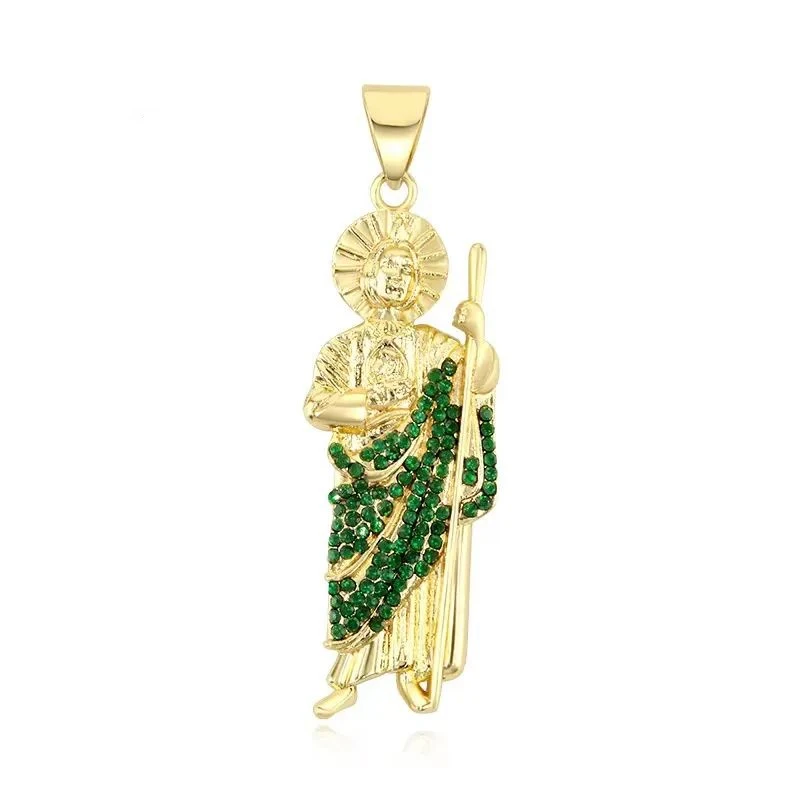 Ruixi Custom Fashion Color Artificial Diamond St. Jude Religious Figure Pendants 14K Gold Male Female Gift for Holiday