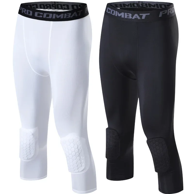 Compression Legging Calf-length Training Pants Men Running Tights Solid Basketball Quick Dry Workout Elastic Waist Trousers Men