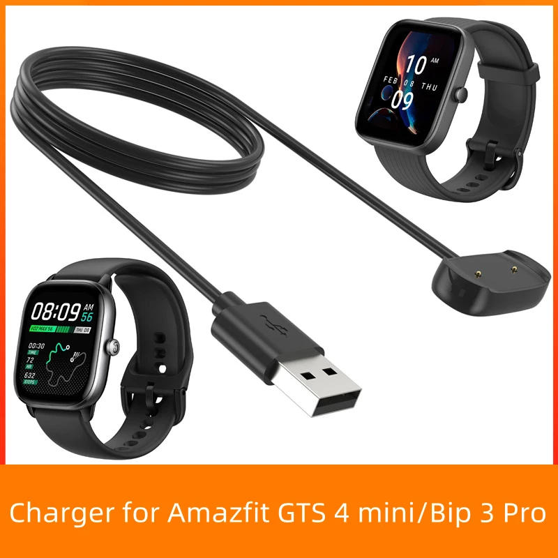 

for Amazfit GTS 4 Mini Magnetic Charging Cable 100CM Bip 3 Pro Charger Black