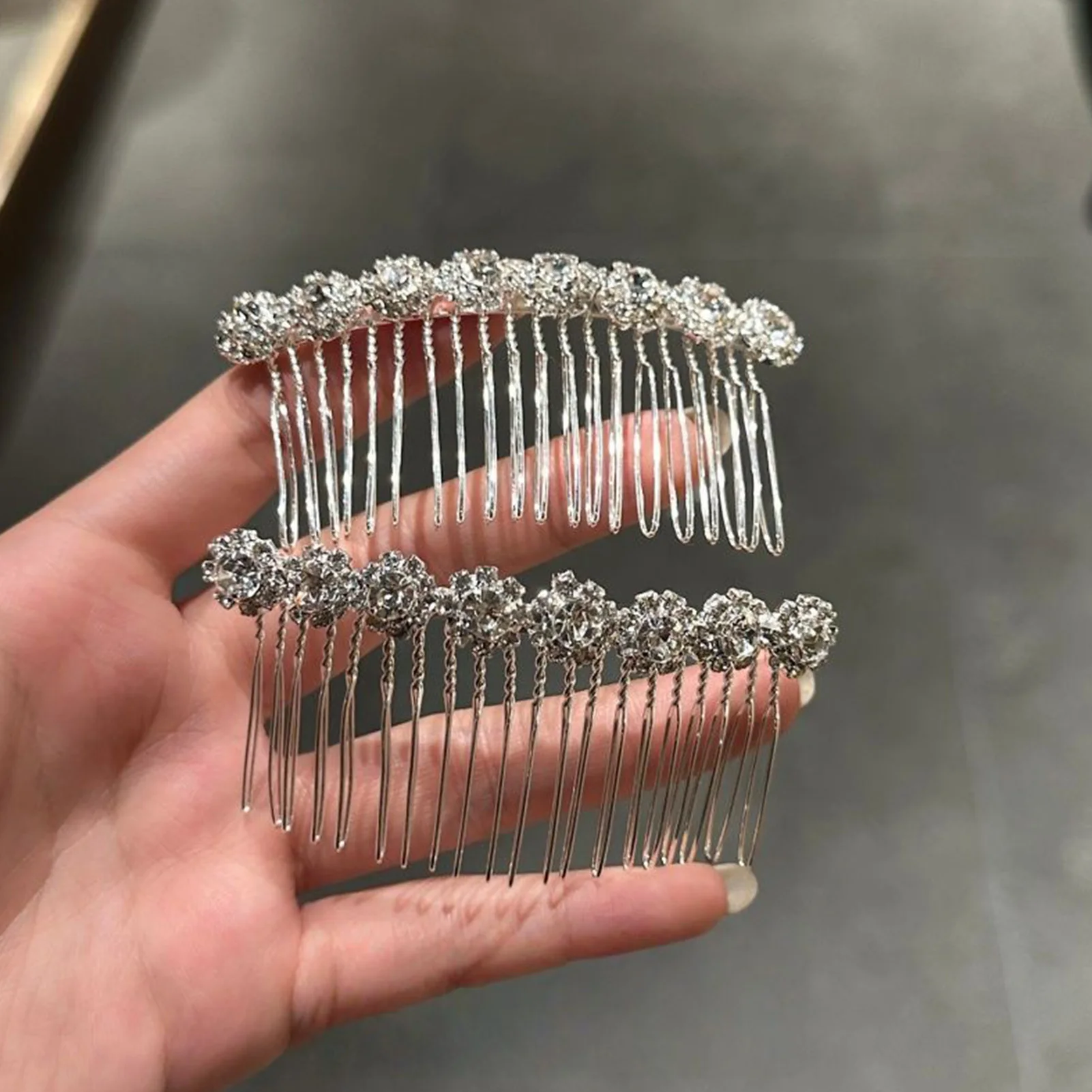 Minimalist Rhinestone Flower Hair Combs for Bride Wedding Silver Color Alloy Hairpins Women Party Hair Styling Jewelry Ornaments - view 4