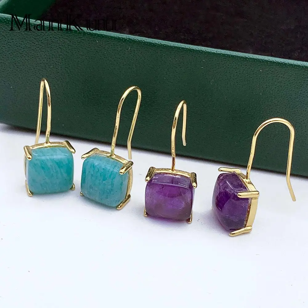 

Mankuu Elegant Jewelry Natural Crystal Gemstone Amethyst Amazonite Gold Plated Dangle Earrings Women Daily Gifts 2025 Trend