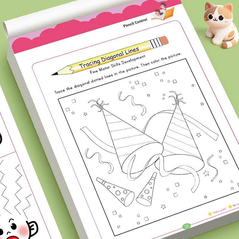 

Early Learning Pen Control Practice Book for Kids, Cartoon Animal Themed Curve Line Tracing Pages, Pre-Writing Workbook
