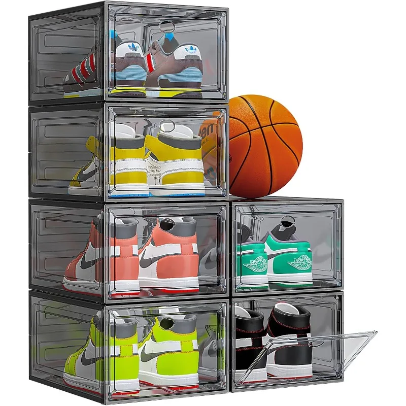 

Thicken & Sturdy Clear Shoe Storage Organizer with Magnetic Door, Stackable Boxes for Closet, Foldable Space-Saving Shoe Rack