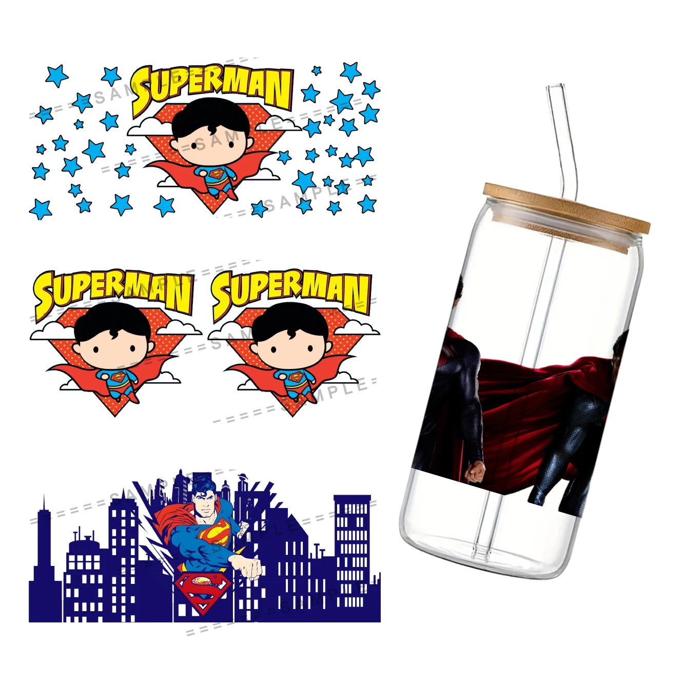 DC Superman UV DTF Cup Wrap for 16Oz Libbey Comic Book Superhero Glass Can DIY Transfer Sticker