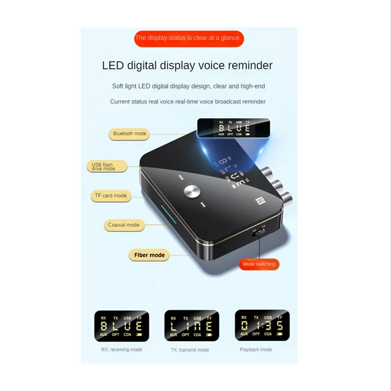 1 Set Adaptor Bluetooth Tampilan Digital NFC 3.5Mm Adaptor Audio Bluetooth NFC Bluetooth 5.0 Pemancar Penerima-POS