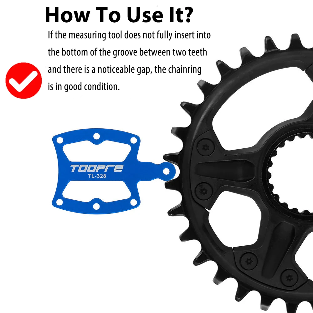 Toopre Bike Single Chainring Narrow-Wide Chainring Wear Checker Measurement Tool Chainwheel Chain Ring Tooth Guage