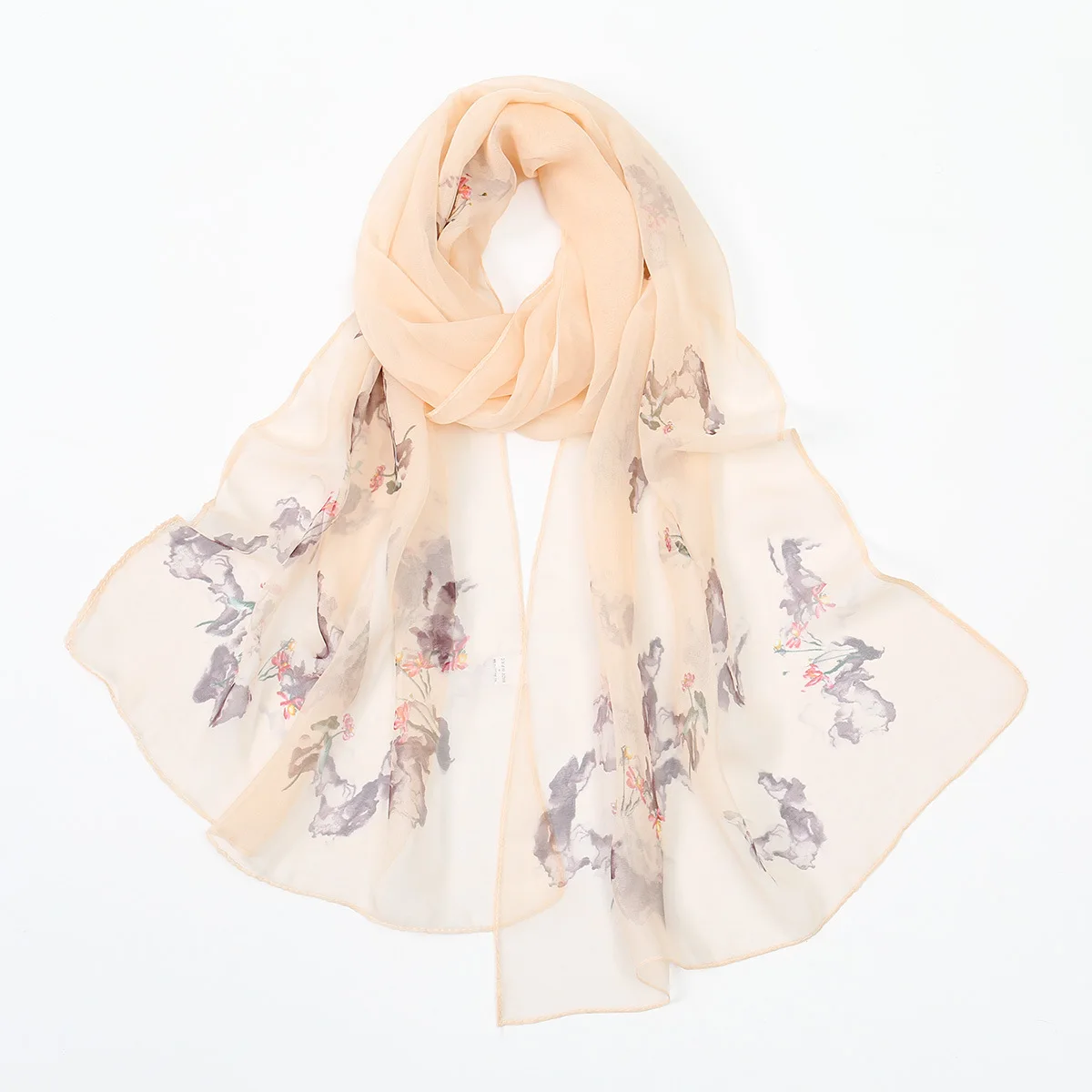 Printed silk scarf, elegant long scarf, spring contrast women's scarf