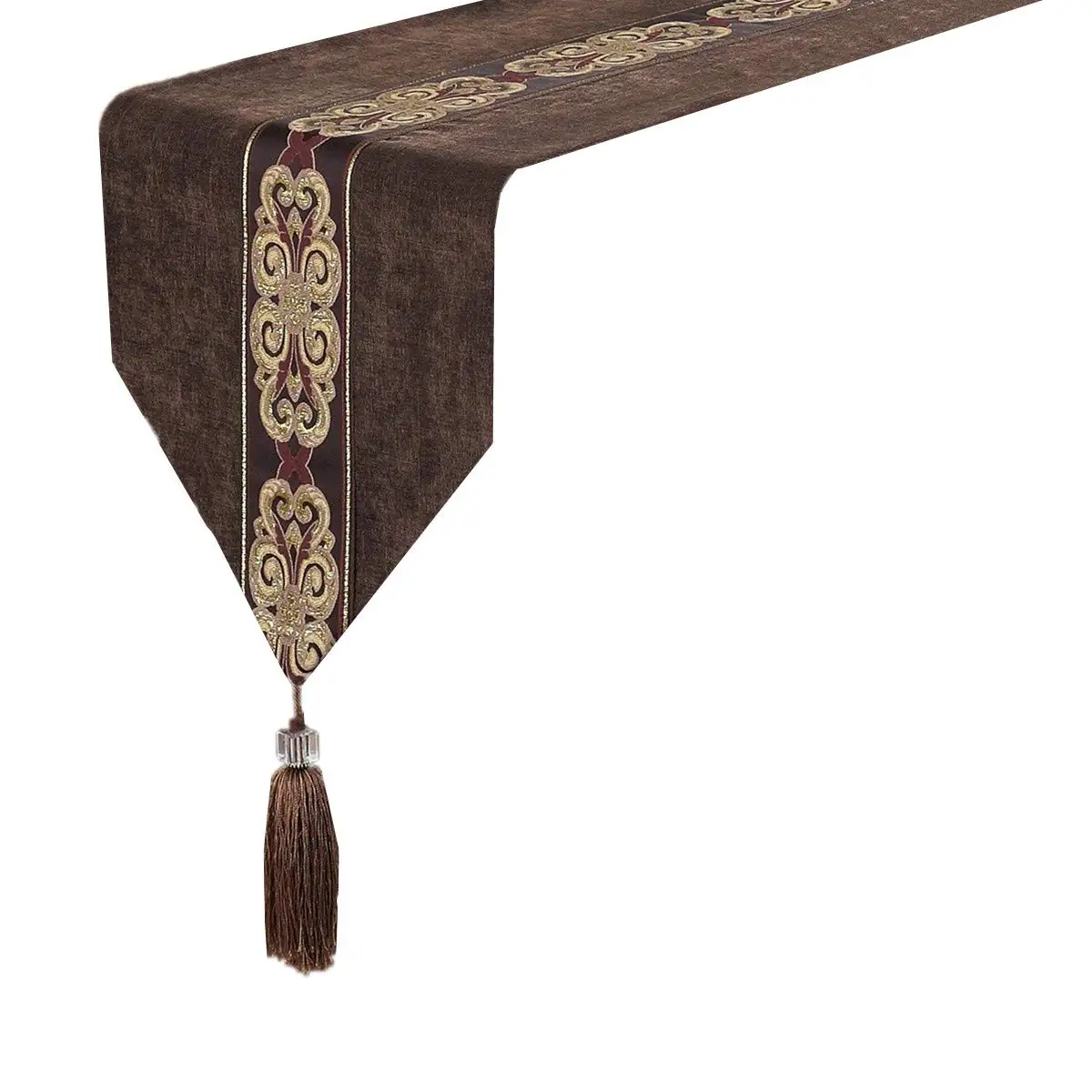 Classic Vintage Table Runner and Dresser Scarf with Tassels Middle Stripe Home Decor, 13 x 82 Inch
