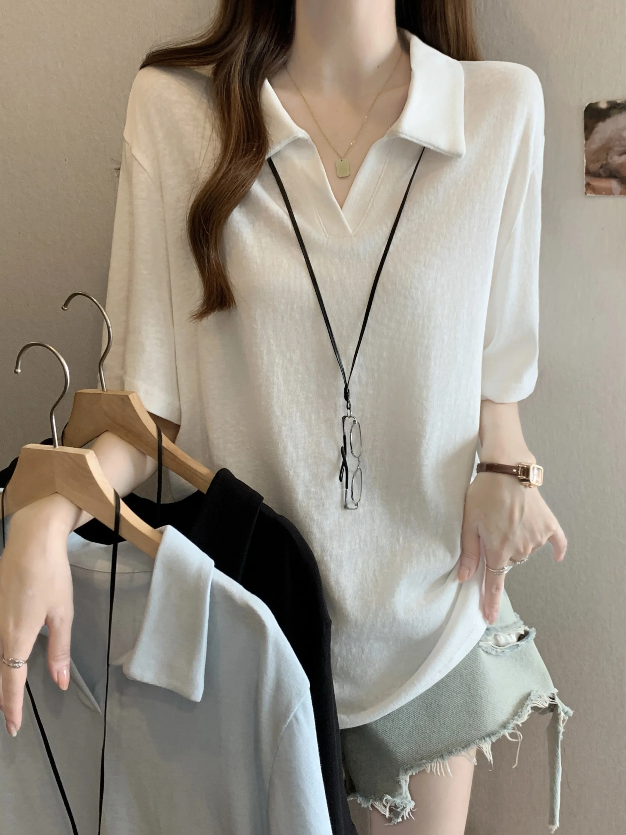 

plus Size Women's Fashionable Neck Short Sleeve T-Shirt Summer Loose Style Slimming Belly Covering Korean Version Casual...