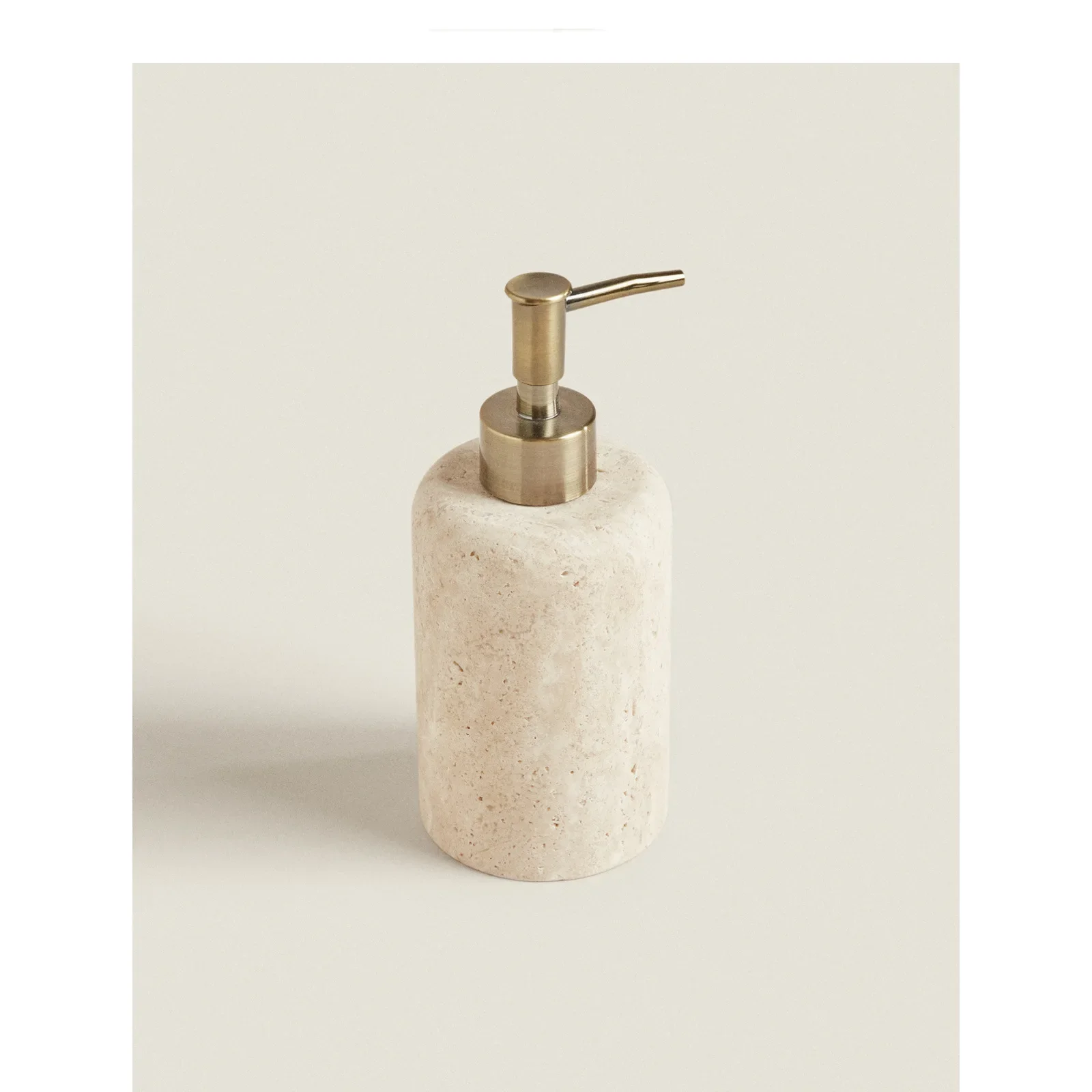 D8x18CM H Natural Yellow Travertine Marble Stone Refillable Bathroom Liquid Dispenser, Lotions Soap Container